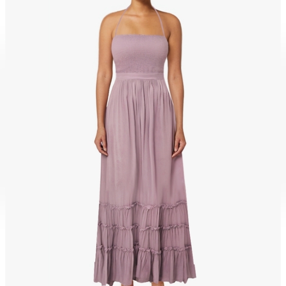 Lavender Lilac Long Gauze Boho Maxi Dress Tiered Flowy Bohemian Beach Vacation - Picture 4 of 15